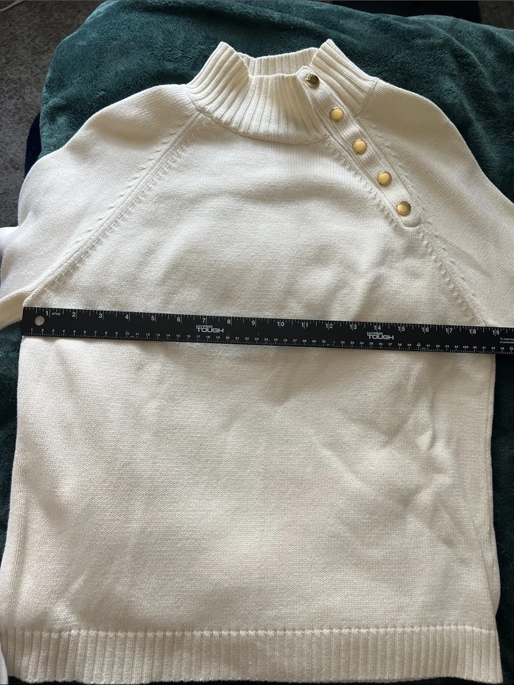 Chaps Cream Button-Shoulder Mock Neck Sweater
